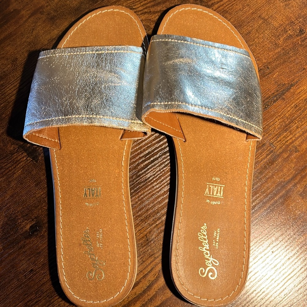 Seychelles Women's Metallic Leather Slide Sandals
Size 10